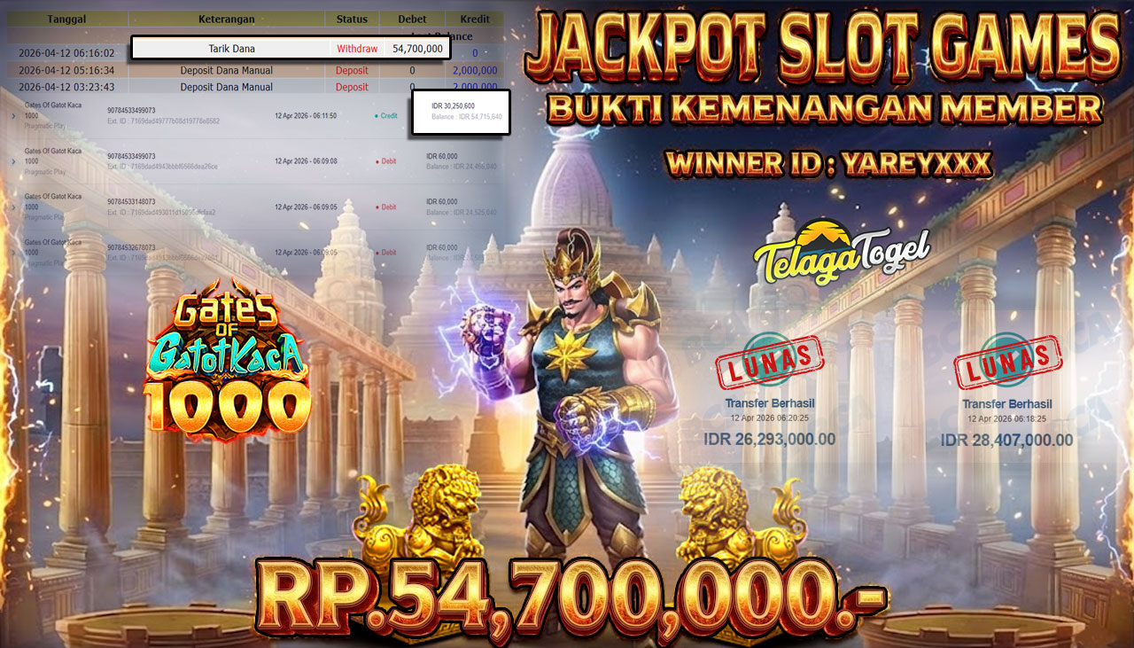 TELAGATOGEL JACKPOT SLOT GATES OF GATOTKACA 1000 (PRAGMATIC PLAY) Rp 54,700,000.- LUNAS