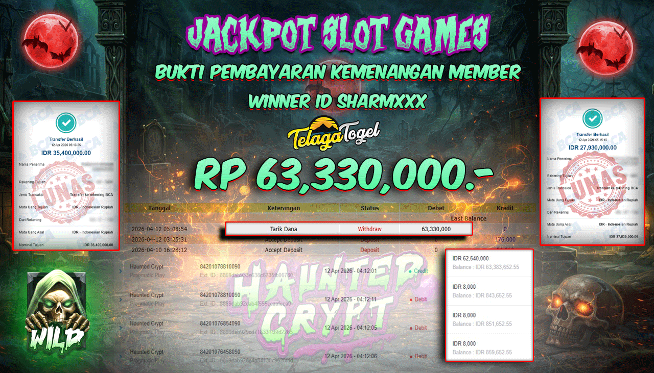 TELAGATOGEL JACKPOT SLOT HAUNTED CRYPT (PRAGMATIC PLAY) Rp 63,330,000.- LUNAS