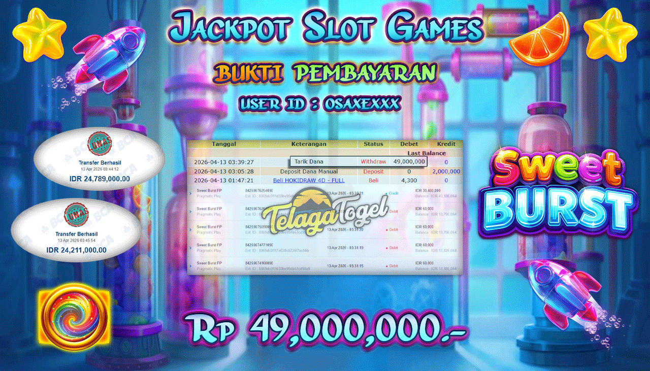 TELAGATOGEL JACKPOT SLOT SWEET BURST (PRAGMATIC PLAY) Rp 49,000,000.- LUNAS