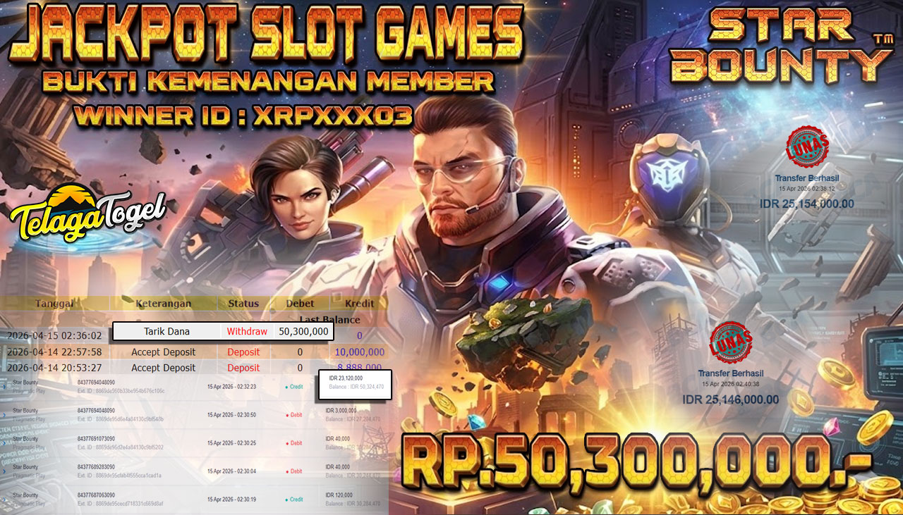 TELAGATOGEL JACKPOT SLOT STAR BOUNTY (PRAGMATIC PLAY) Rp 50,300,000.- LUNAS