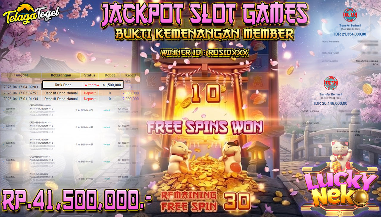 TELAGATOGEL JACKPOT SLOT LUCKY NEKO (PG SOFT) Rp 41,500,000.- LUNAS