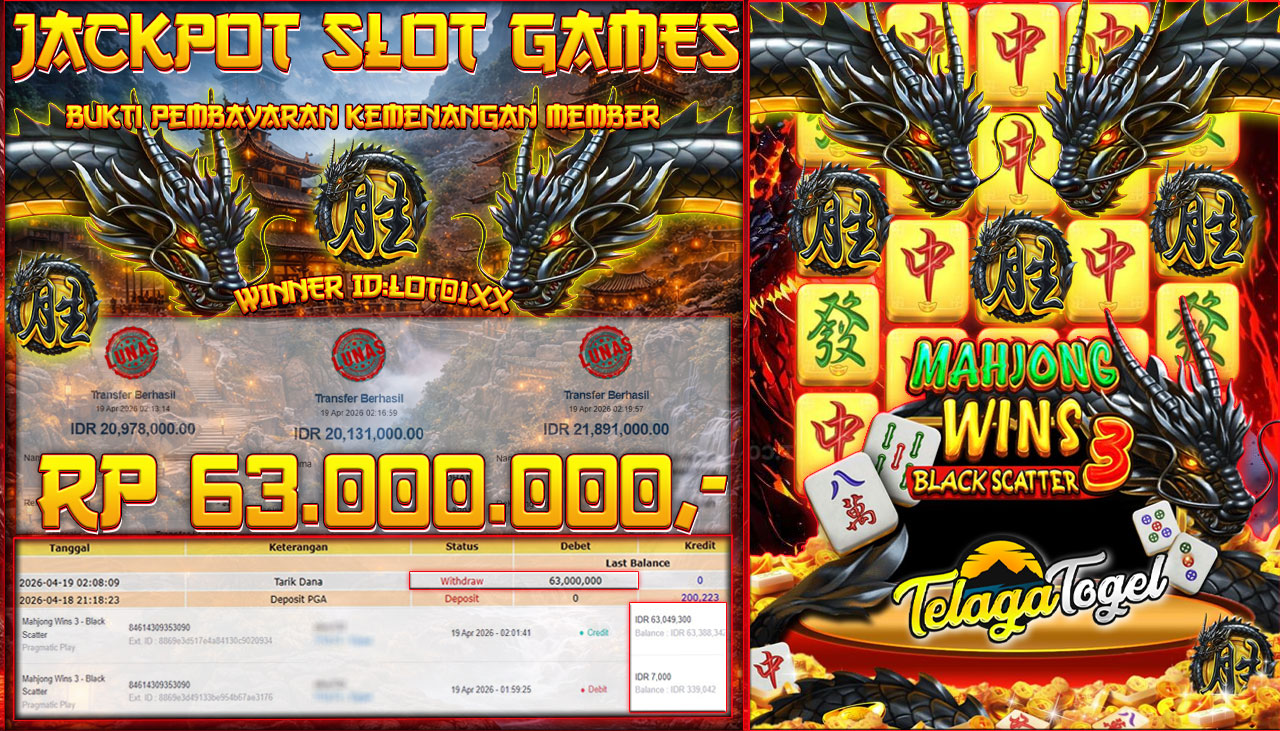 TELAGATOGEL JACKPOT SLOT MAHJONG WINS 3 BLACK SCATTER( PRAGMATIC PLAY) Rp 63,000,000.- LUNAS