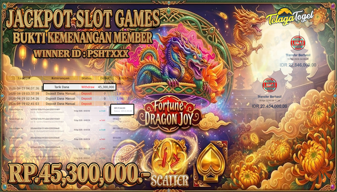TELAGATOGEL JACKPOT SLOT FORTUNE DRAGON JOY ( HABANERO) Rp 45,300,000.- LUNAS