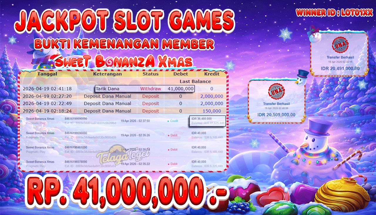TELAGATOGEL JACKPOT SLOT SWEET BONANZA XMAS ( PRAGMATIC PLAY) Rp 41,000,000.- LUNAS