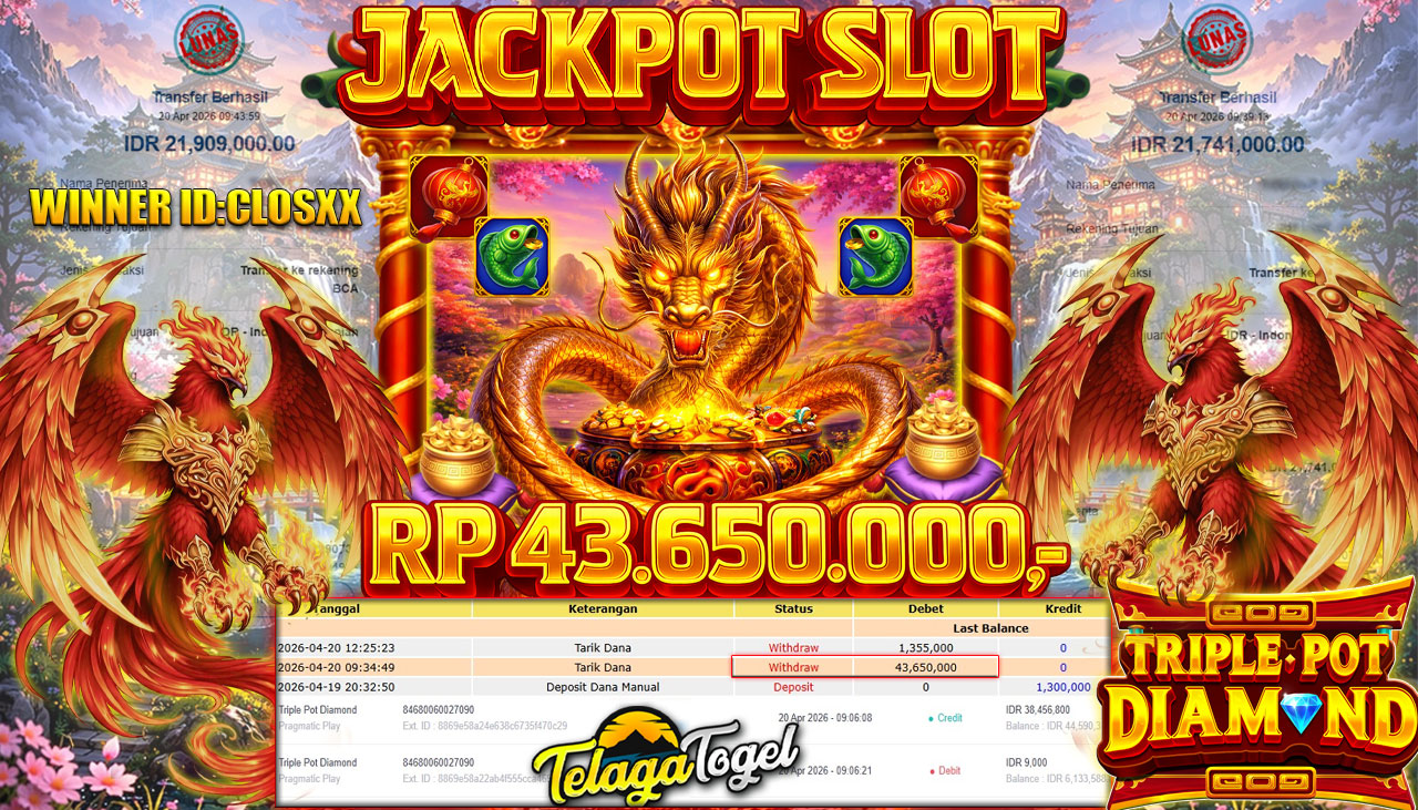 TELAGATOGEL JACKPOT SLOT TRIPLE POT DIAMOND ( PRAGMATIC PLAY) Rp 43,650,000.- LUNAS