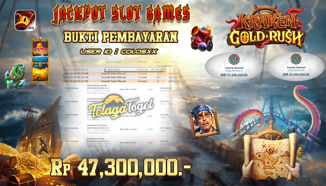 TELAGATOGEL JACKPOT SLOT KRAKEN GOLD RUSH ( PGSOFT ) Rp 47,300,000.- LUNAS
