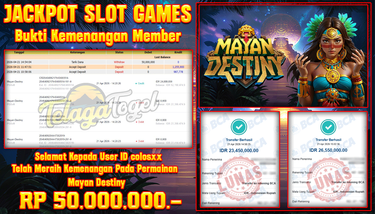 TELAGATOGEL JACKPOT SLOT MAYAN DESTINY( PGSOFT ) Rp 50,000,000.- LUNAS