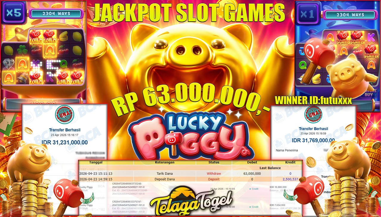 TELAGATOGEL JACKPOT SLOT LUCKY PIGGY (PGSOFT) Rp 63,000,000.- LUNAS