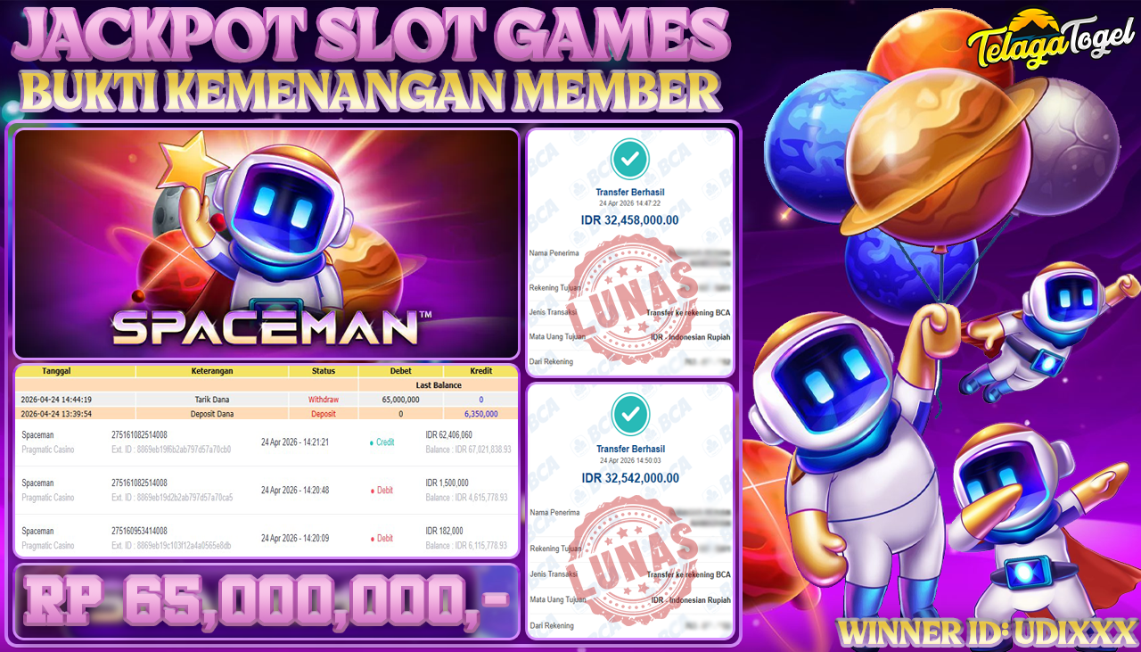 TELAGATOGEL JACKPOT LIVE GAMES SPACEMAN (PRAGMATIC CASINO) Rp 65,000,000.- LUNAS