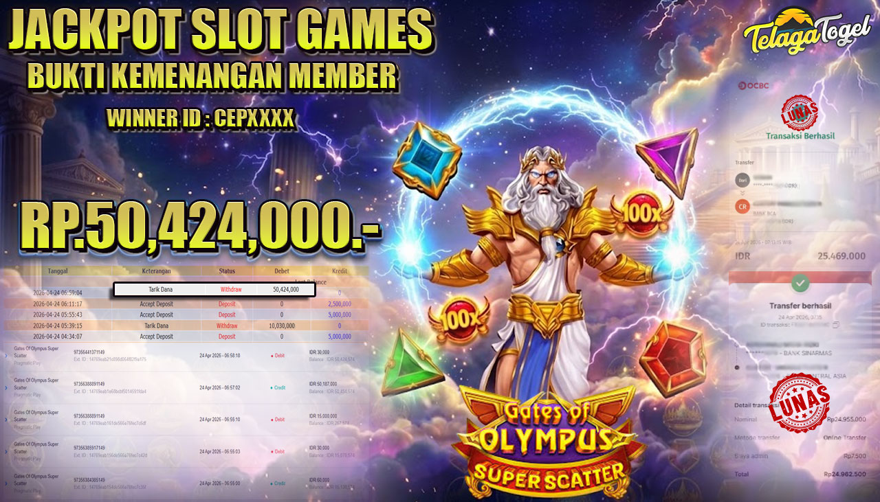 TELAGATOGEL JACKPOT SLOT GATES OF OLYMPUS SUPER SCATTER (PRAGMATIC PLAY) Rp 50,424,000.- LUNAS