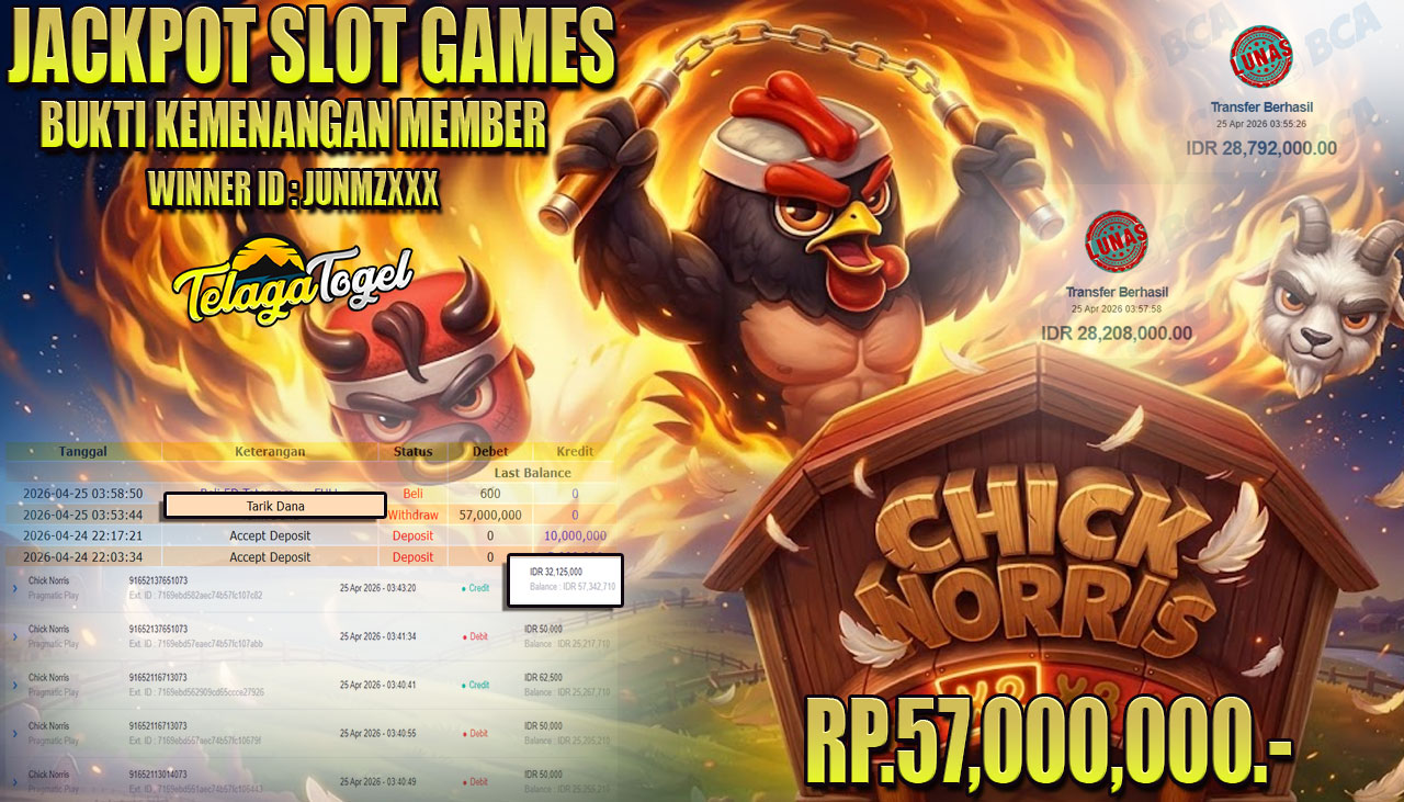 TELAGATOGEL JACKPOT SLOT CHICK NORRIS  (PRAGMATIC PLAY) Rp 57,000,000.- LUNAS