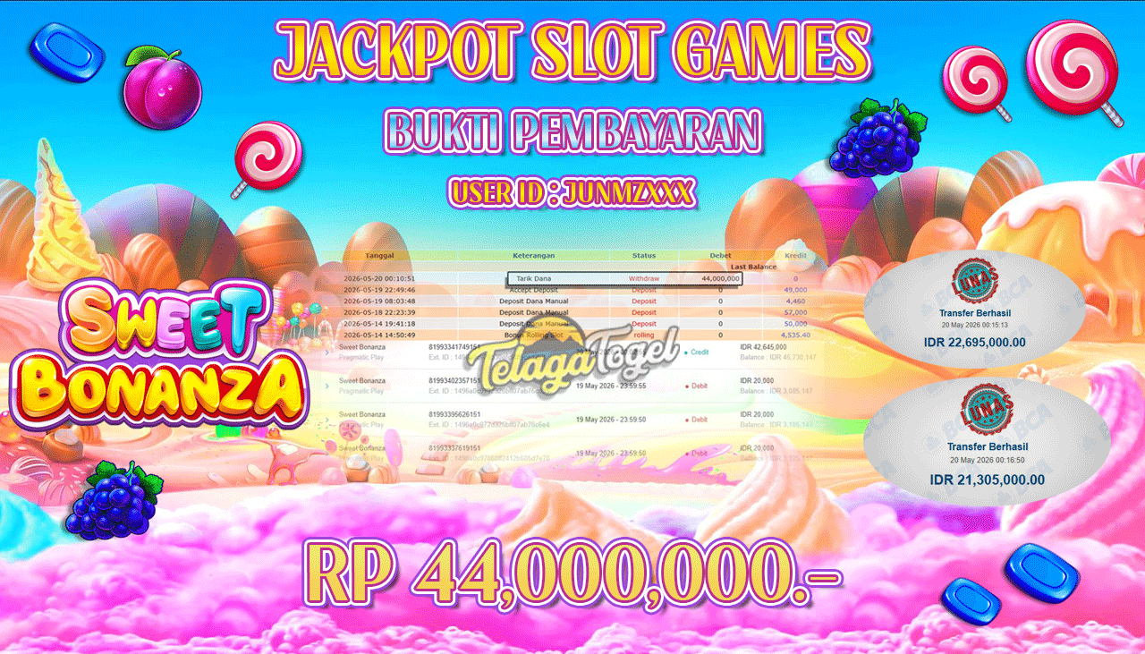 TELAGATOGEL JACKPOT SLOT SWEET BONANZA ( PGSOFT ) Rp 44,000,000.- LUNAS