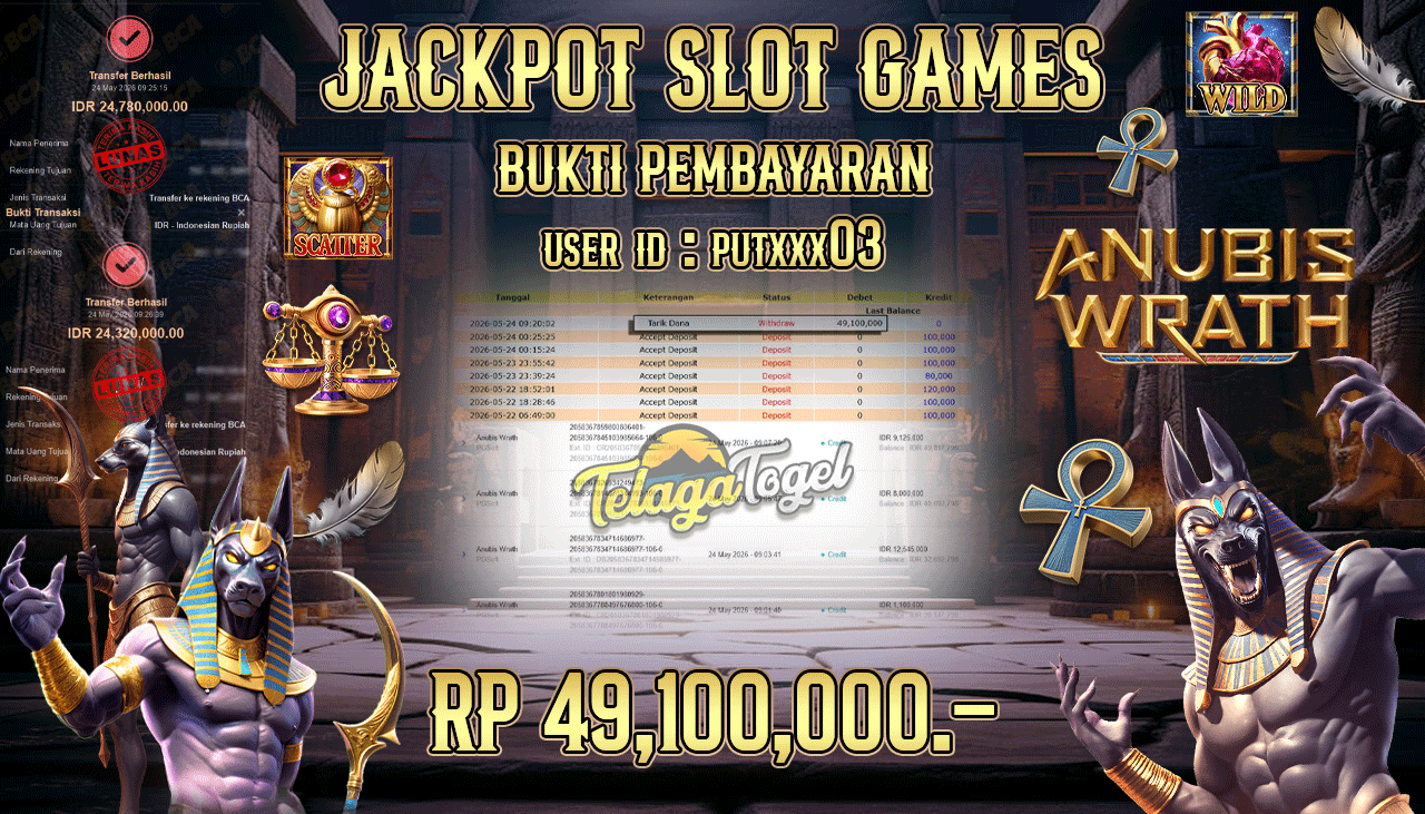TELAGATOGEL JACKPOT SLOT ANUBIS WRATH ( PG SOFT ) Rp 49,100,000.- LUNAS