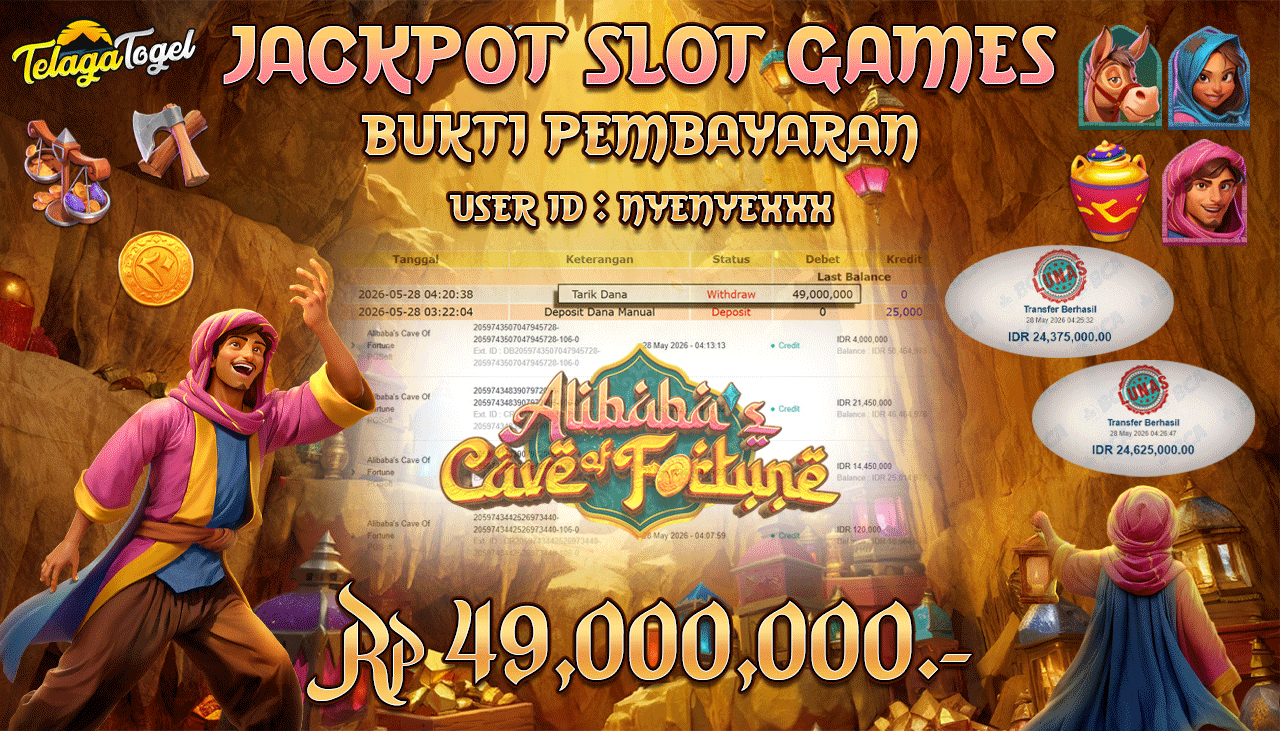 TELAGATOGEL JACKPOT SLOT ALIBABA'S CAVE OF FORTUNE ( PG SOFT ) Rp 49,000,000.- LUNAS