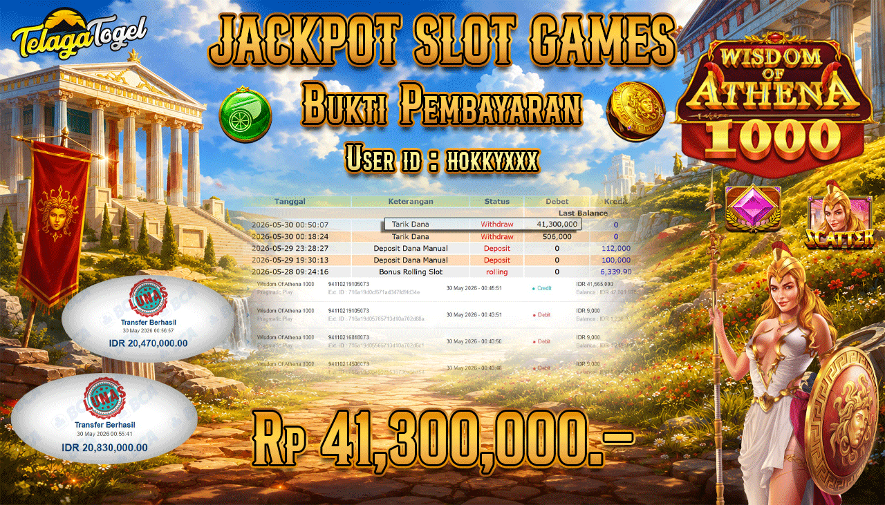 TELAGATOGEL JACKPOT SLOT WISDOM OF ATHENA ( PRAGMATIC PLAY ) Rp 41,300,000.- LUNAS